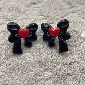 Handmade black and red heart bows with 24k gold plated post.